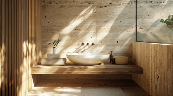 Idées déco salle de bain travertin et bois: harmonie parfaite